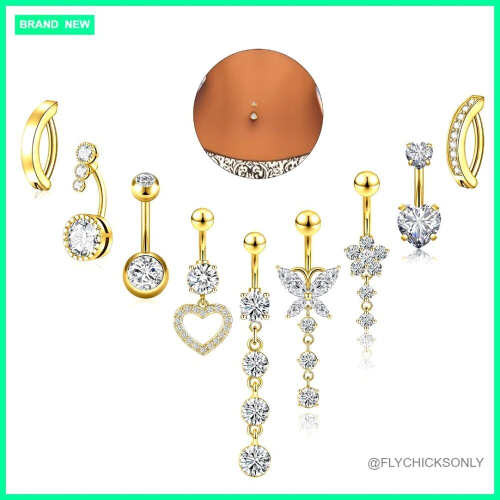Stainless Steel Belly Button Ring Set 9PCS 14G Piercing Jewelry